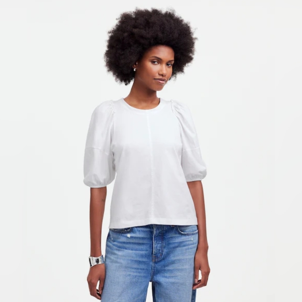 NWT Madewell Classic White Puff-Sleeve Tee Womens Size XS
